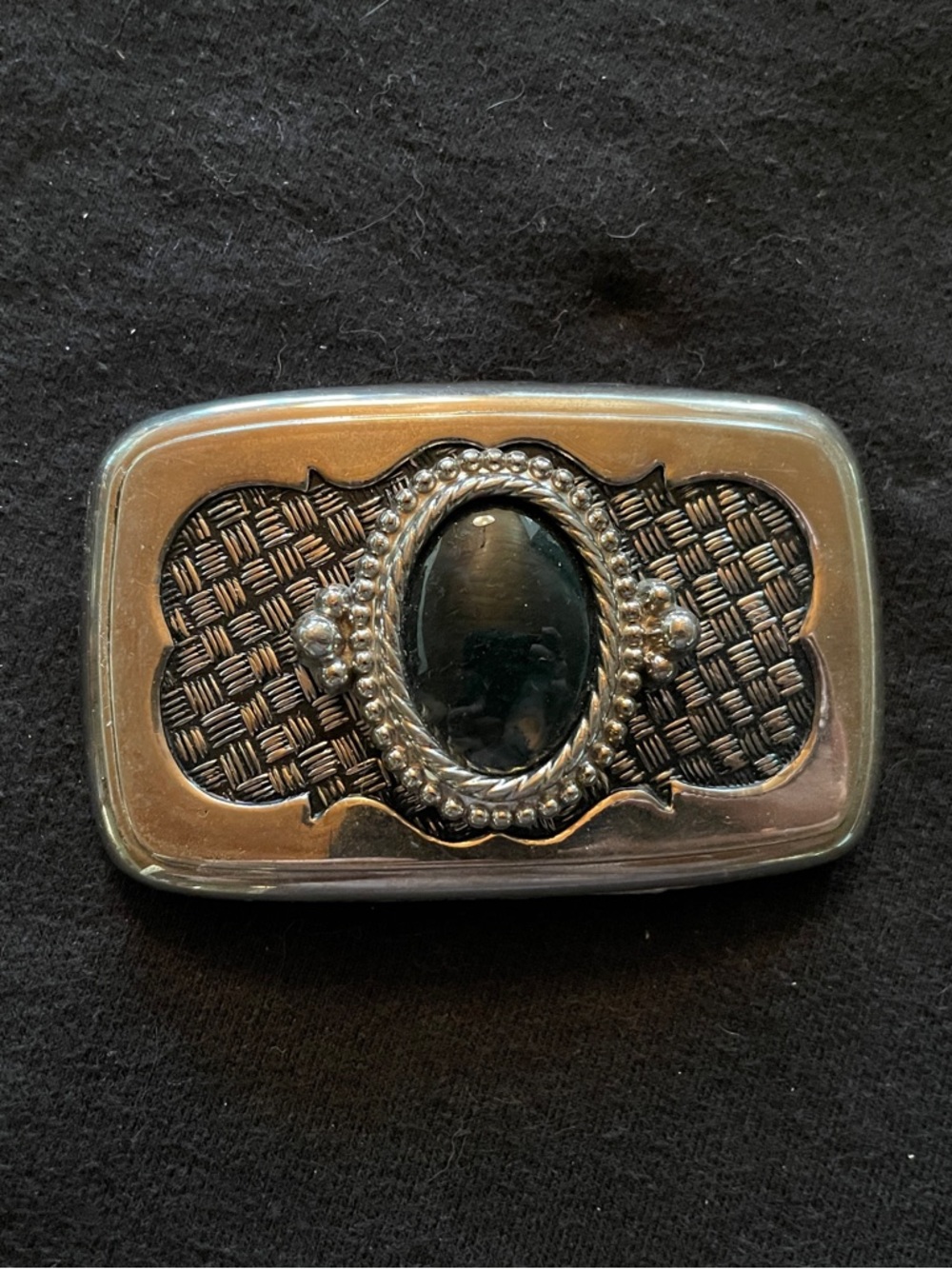 Silver-Tone Belt Buckle with Black Oval Stone